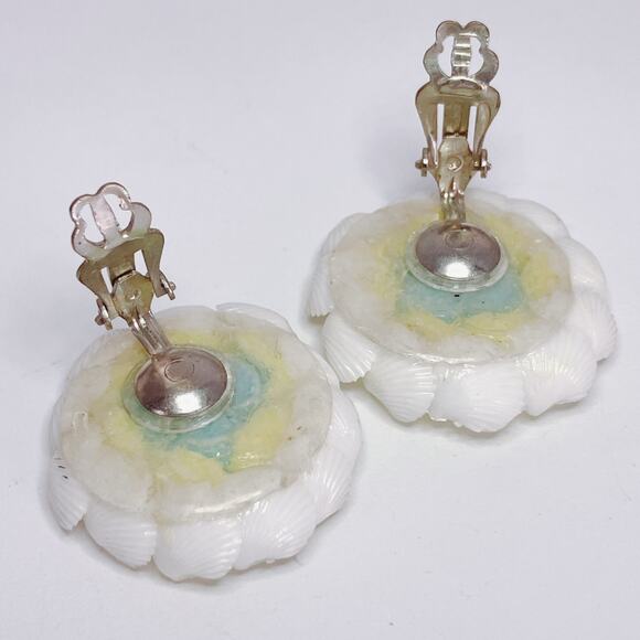 VTG Japan Thermoset Floral Clip On Earrings Mid Century 1950s 1960s Playful - Picture 8 of 11